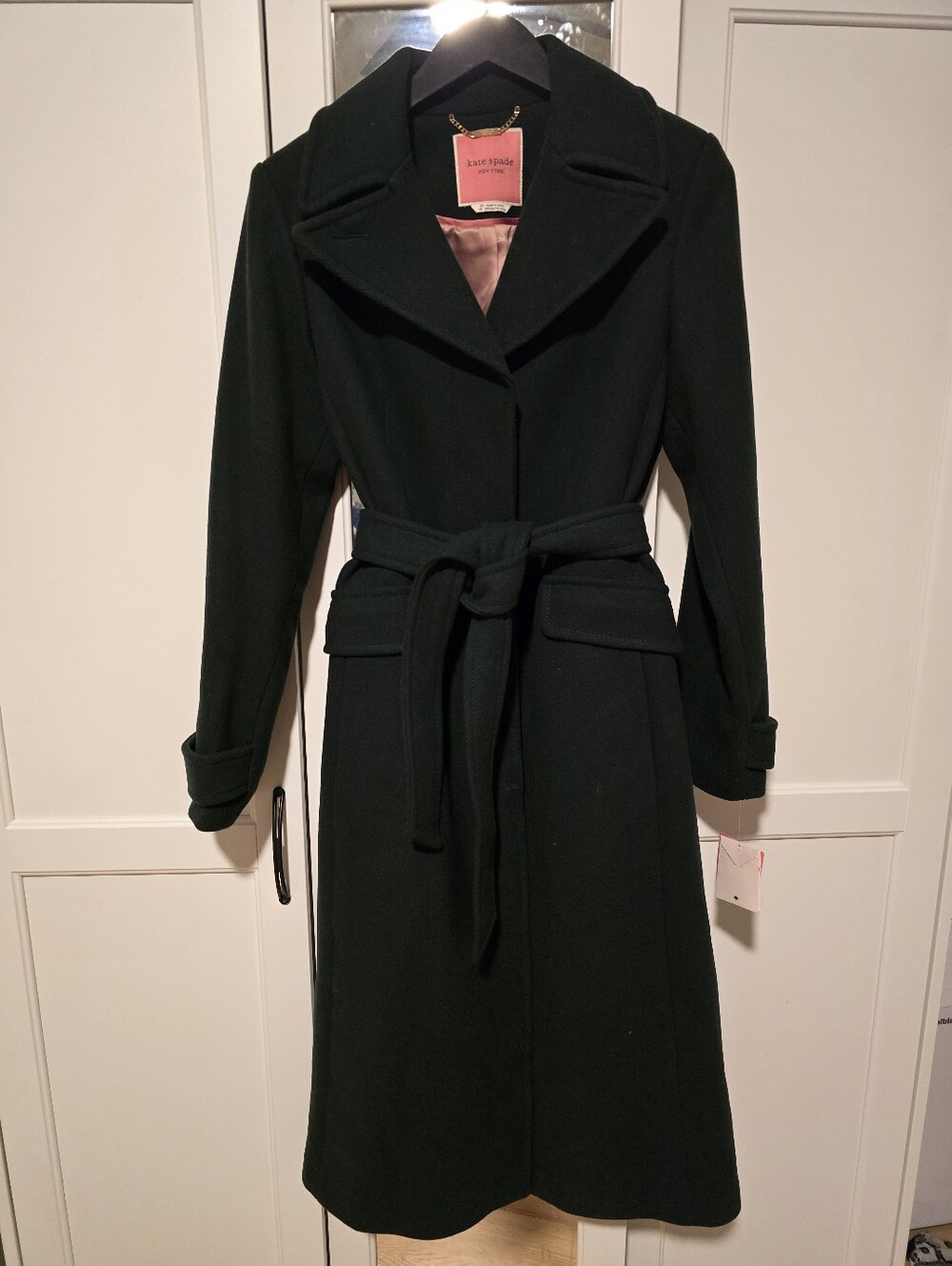 Kate Spade New York Deep Pine Wool Belted Long Coat XS NWT 46" Green